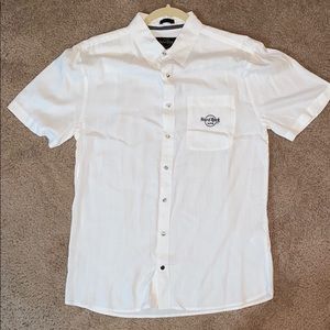 White “Hard Rock” short sleeve button down